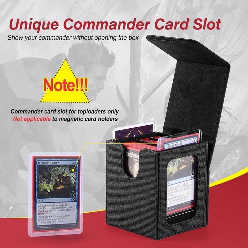 Stepane MTG Deck Box, Double Display Window MTG, Commander Deck Box Fits 120+ Single Sleeved Cards, PU Leather Magnetic Closure Card Box with 2 Dividers&2 Toploaders for TCG, CCG, Black - Image 5
